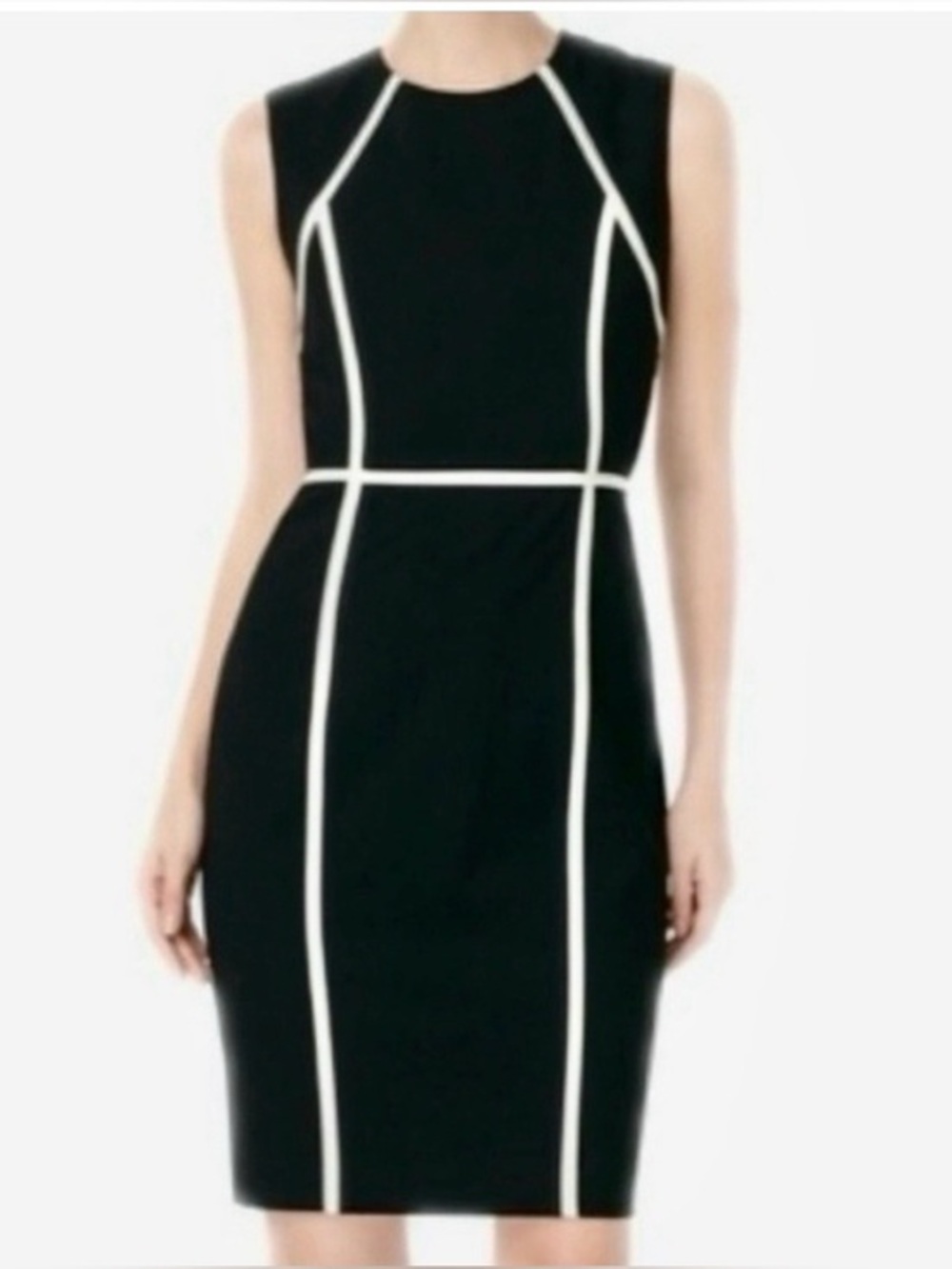 Calvin Klein Black White Geometric Contrast Piping Sheath Dress EUC 12 #2711